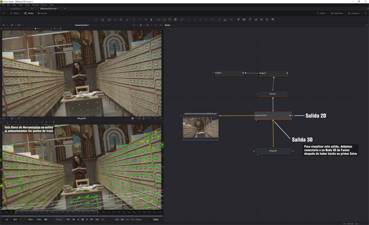Salidas del Nodo Camera Tracker de Fusion