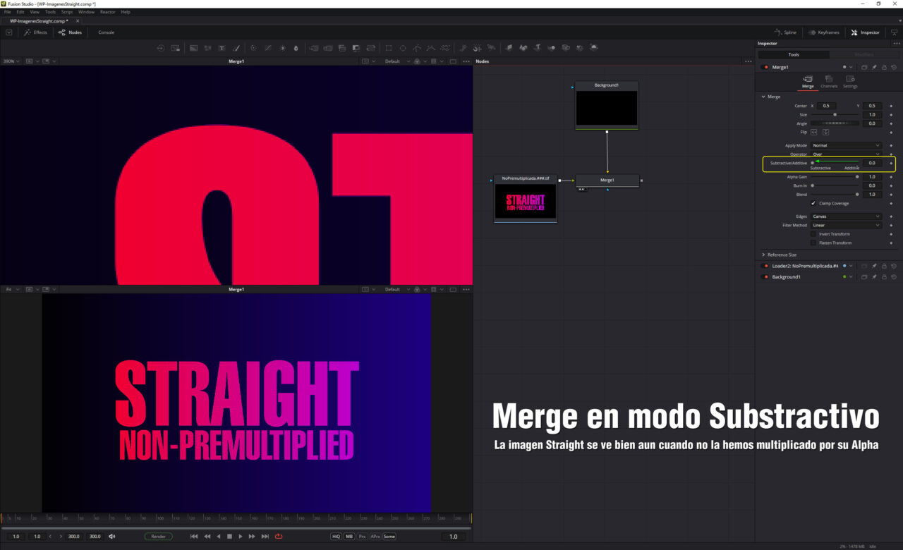 Imagen Straight o No Premultiplicada pegada con un Merge en Modo Substractivo.
